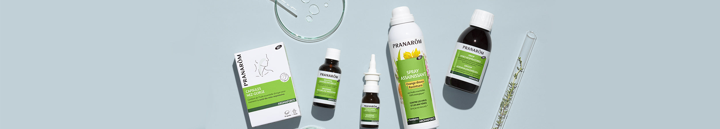 Les produits de la gamme Aromaforce pour l'immunité et la santé des voies respiratoires.