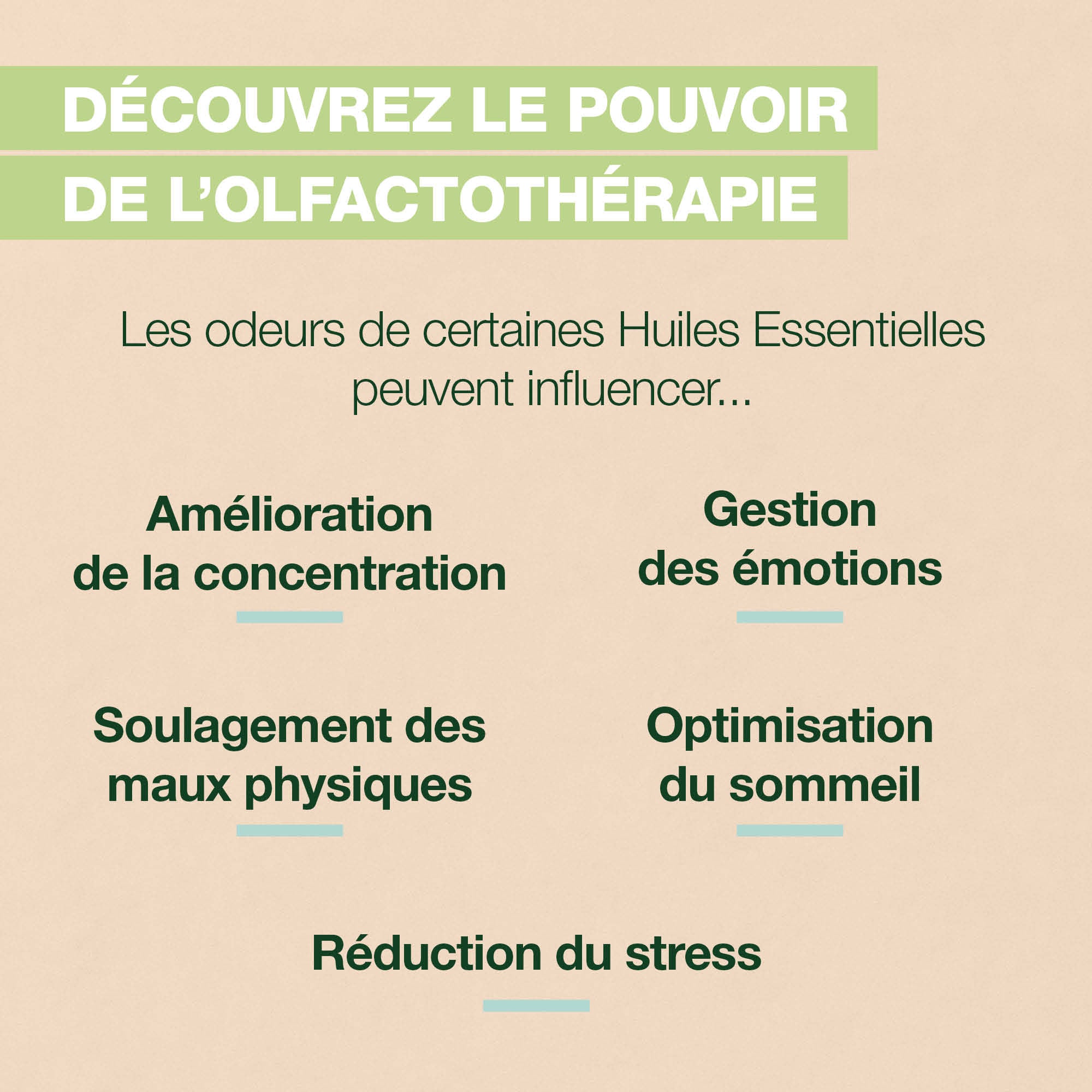 Tous les champs d'action de l'olfactothérapie.