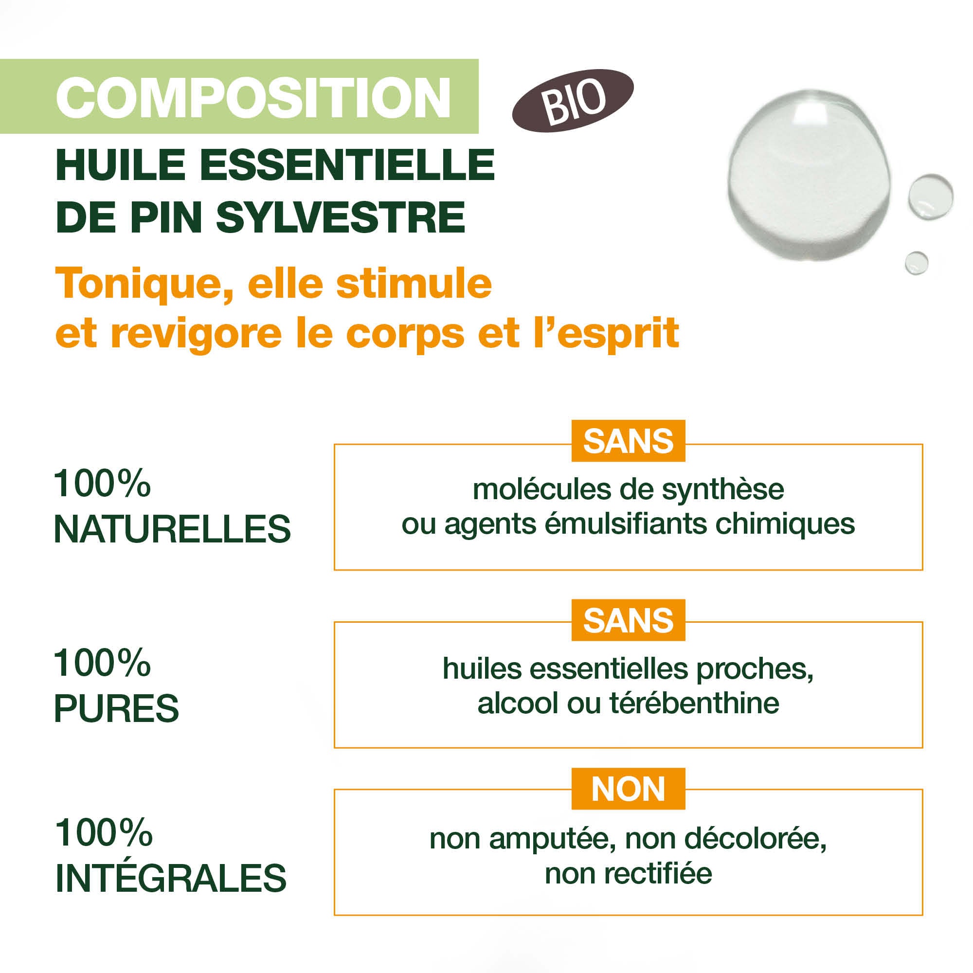 Composition de l'huile essentielle pin sylvestre bio.