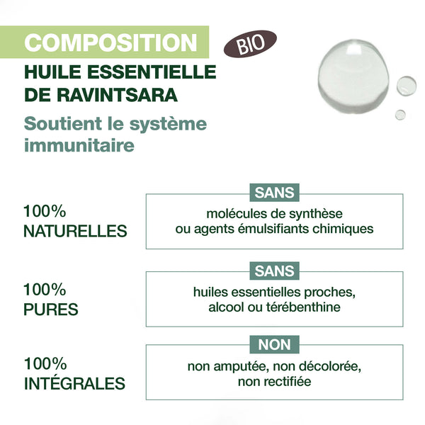 La composition de l'huile essentielle de ravintsara pour le soutien de l'immunité.