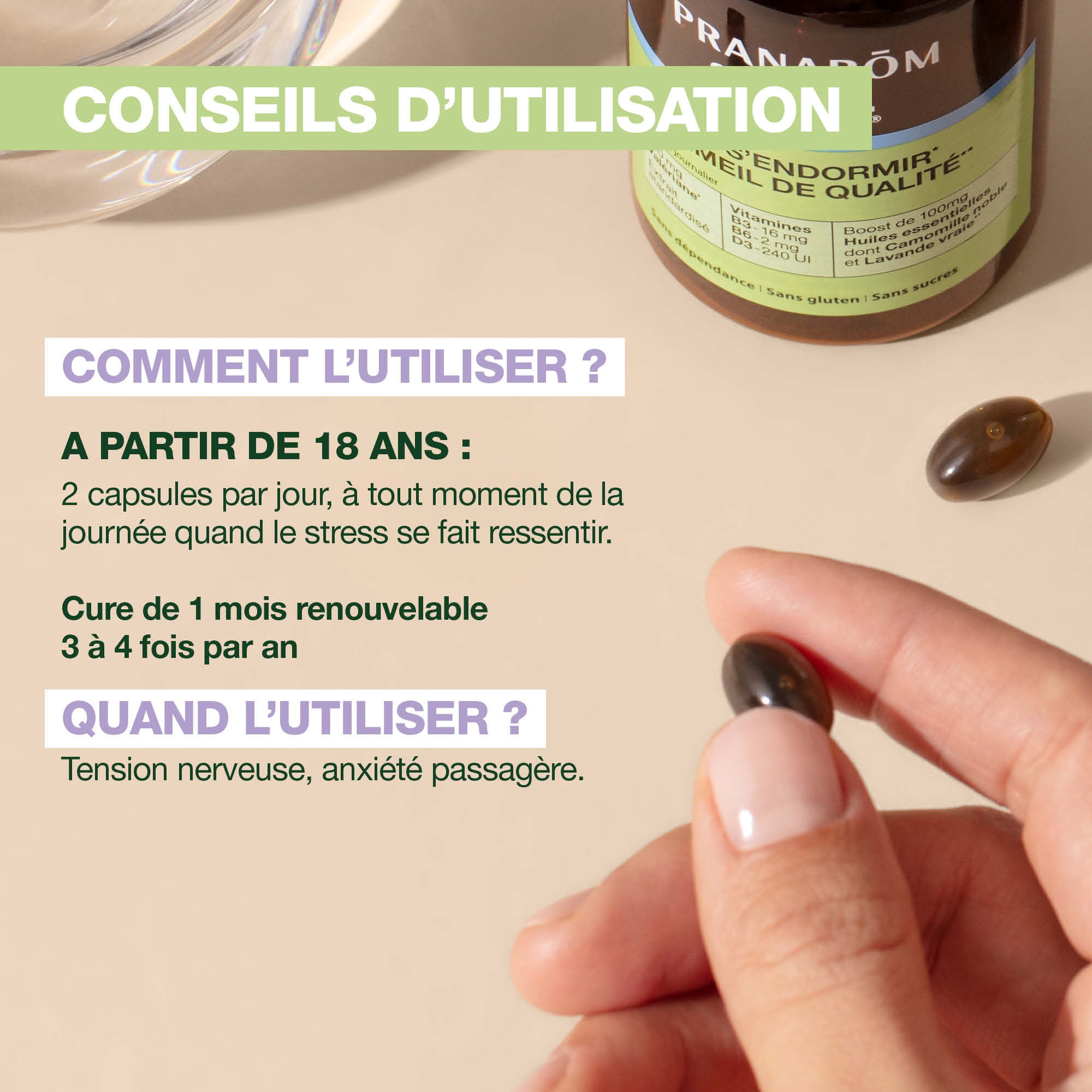 Nos conseils d'utilisation des gélules Aromaboost Relax Pranarôm.