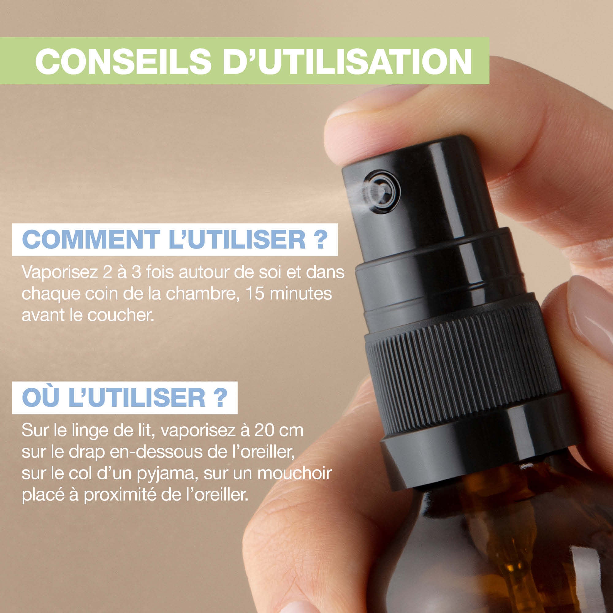 Les conseils d'utilisation de la brume Aromaboost Sleep de Pranarôm pour un meilleur sommeil.