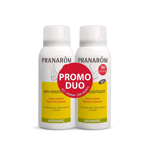 Duo promo Pranarôm Aromapic anti-moustique corporel bio, répulsif et apaisant.