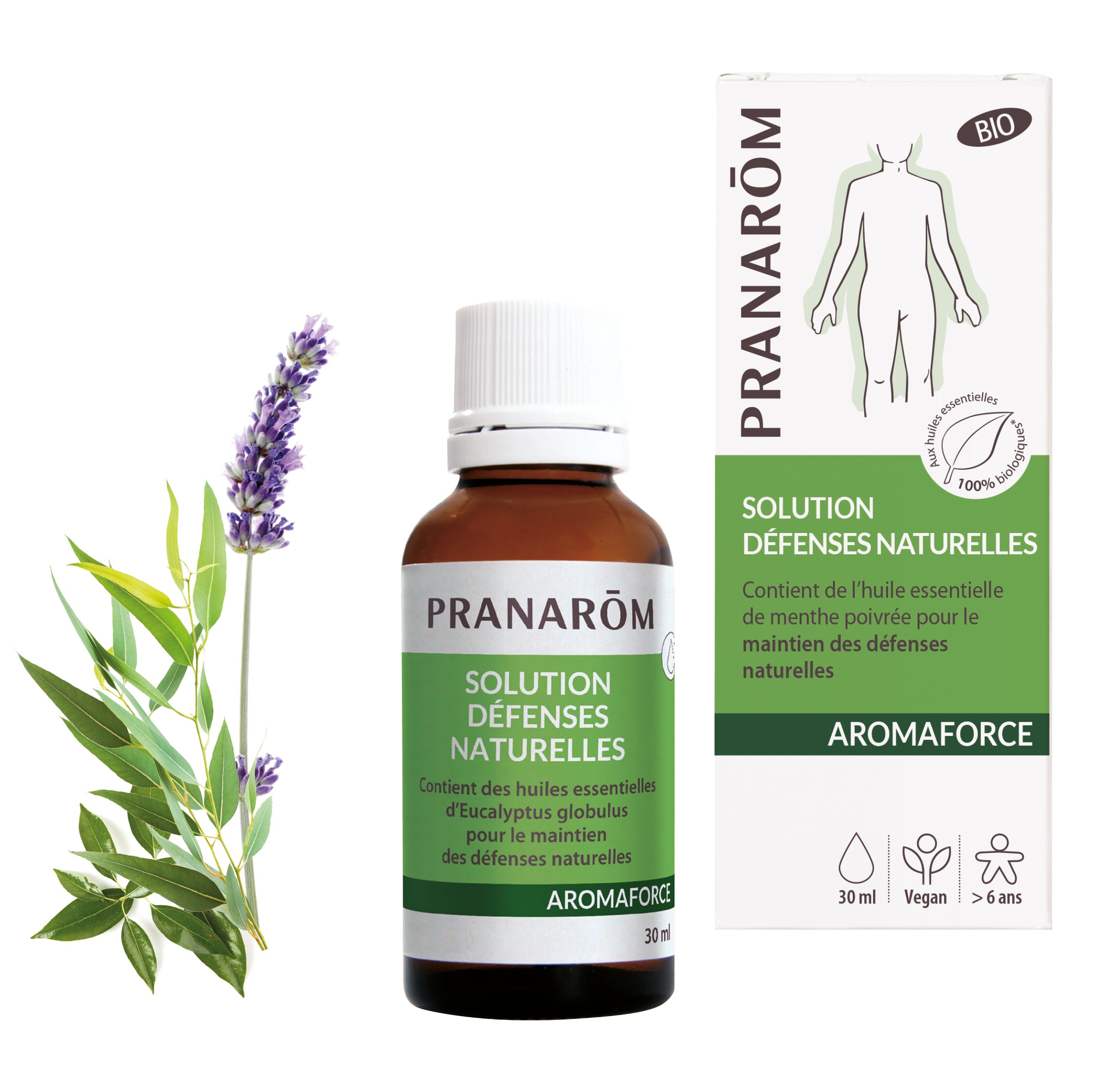 Flacon de 30ml Aromaforce Solution bio Pranarôm, synergie pour diffusion hivernale.