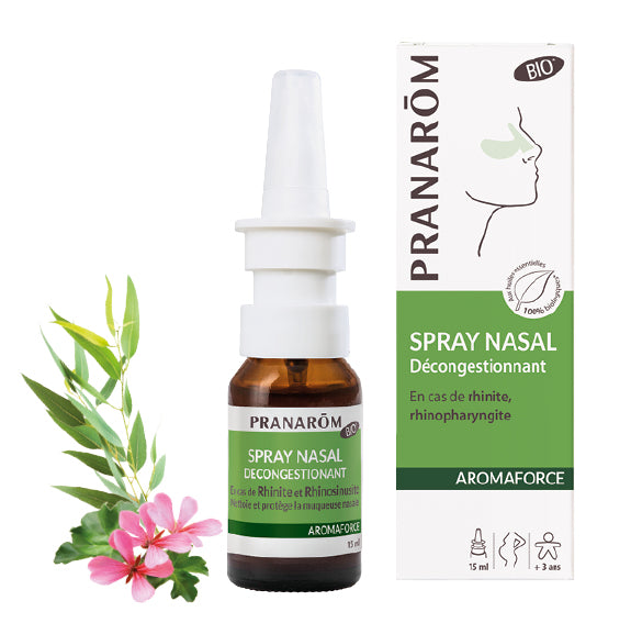 Spray nasal bio Aromaforce Pranarôm, décongestionnant pour nez bouché.