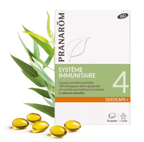 Boîte d’Oléocaps+ 4 Pranarôm, capsules pour le soutien du système immunitaire.