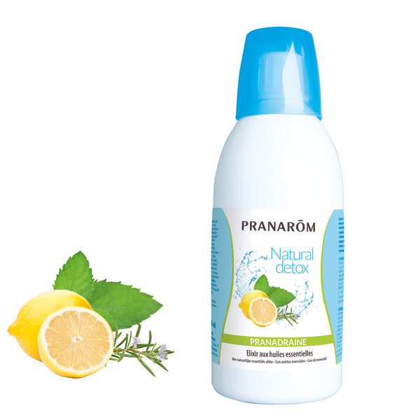 Flacon Pranadraine Natural Detox Pranarôm, solution buvable pour détox naturelle.