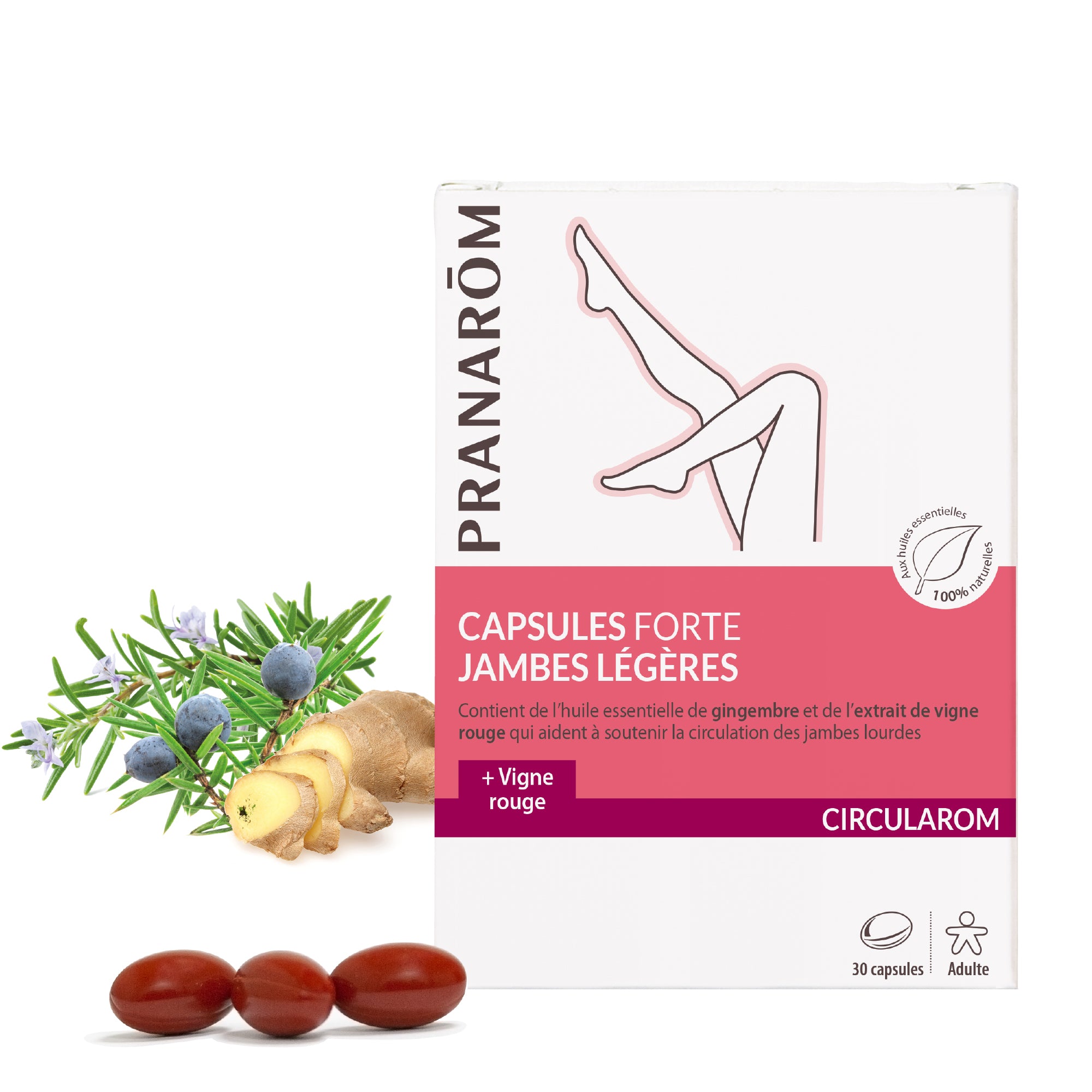 Boîte de capsules Circularom Pranarôm, pour favoriser la sensation de jambes légères.