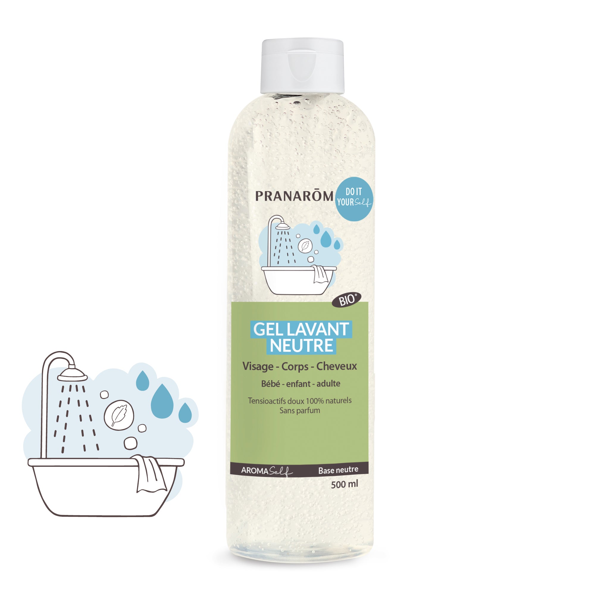 Gel lavant neutre bio Aromaself Pranarôm 500ml pour le corps, le visage et les cheveux