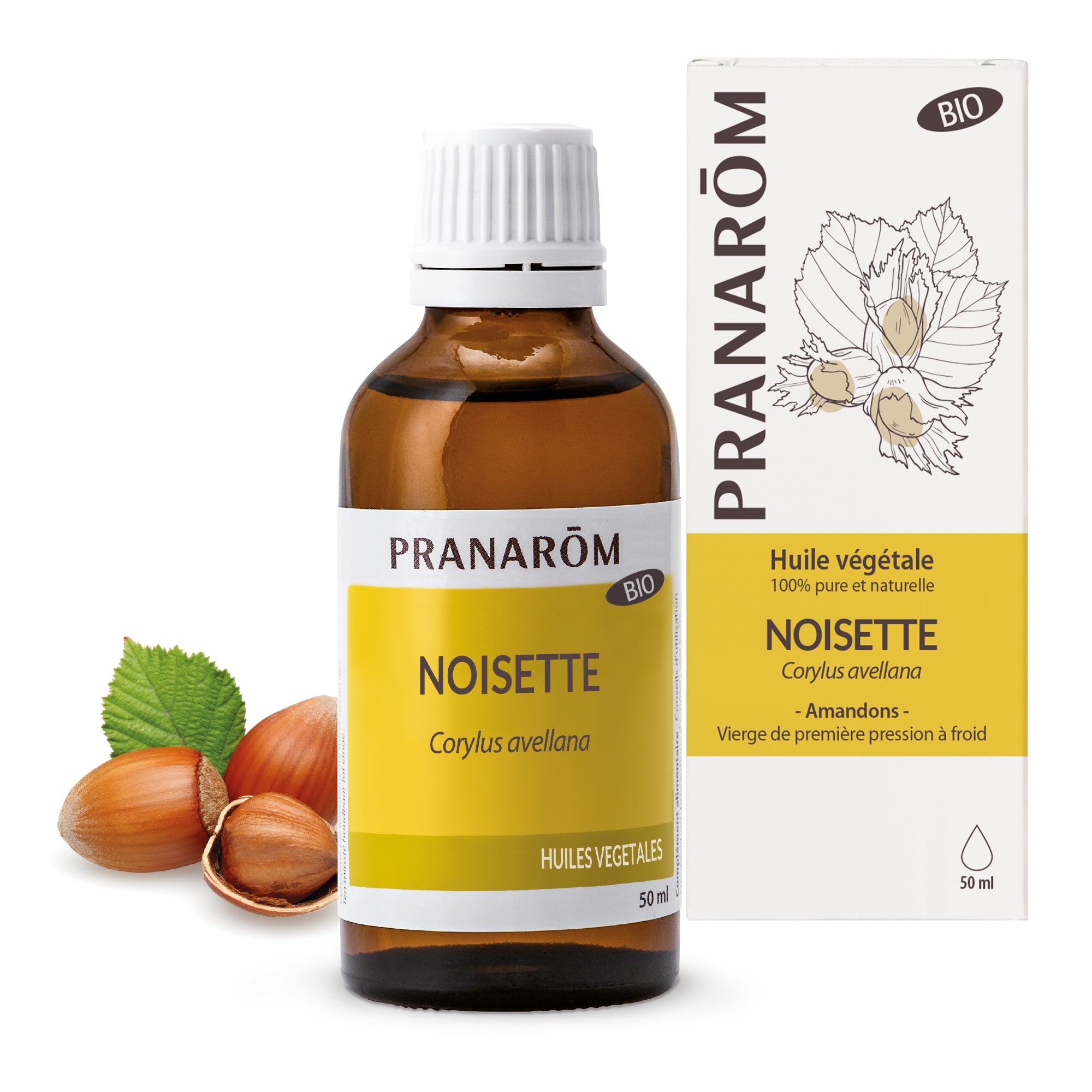 Huile végétale bio de noisette Pranarôm 50ml, non grasse et équilibrante.