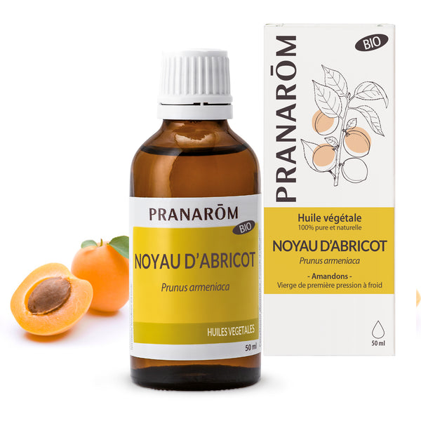 Huile végétale bio de noyau d’abricot Pranarôm 50ml, pour le soin de la peau.
