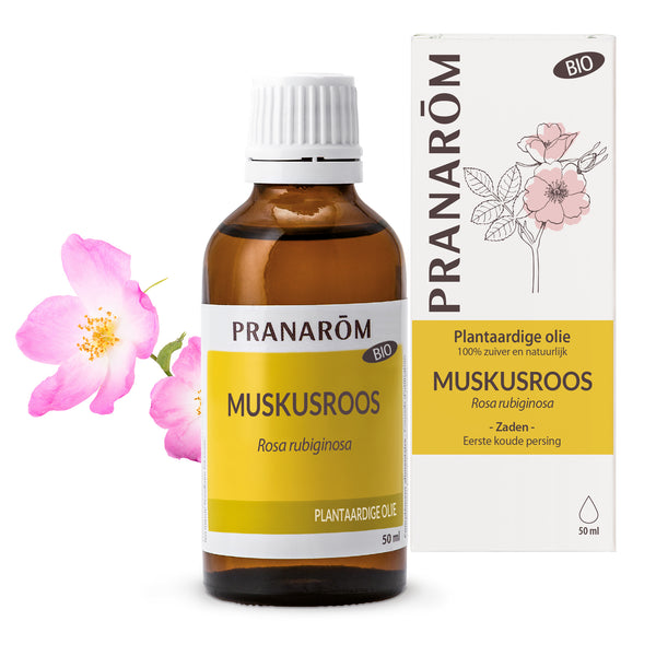 Huile végétale bio de rose musquée Pranarôm 50ml, soin régénérant pour une peau éclatante.