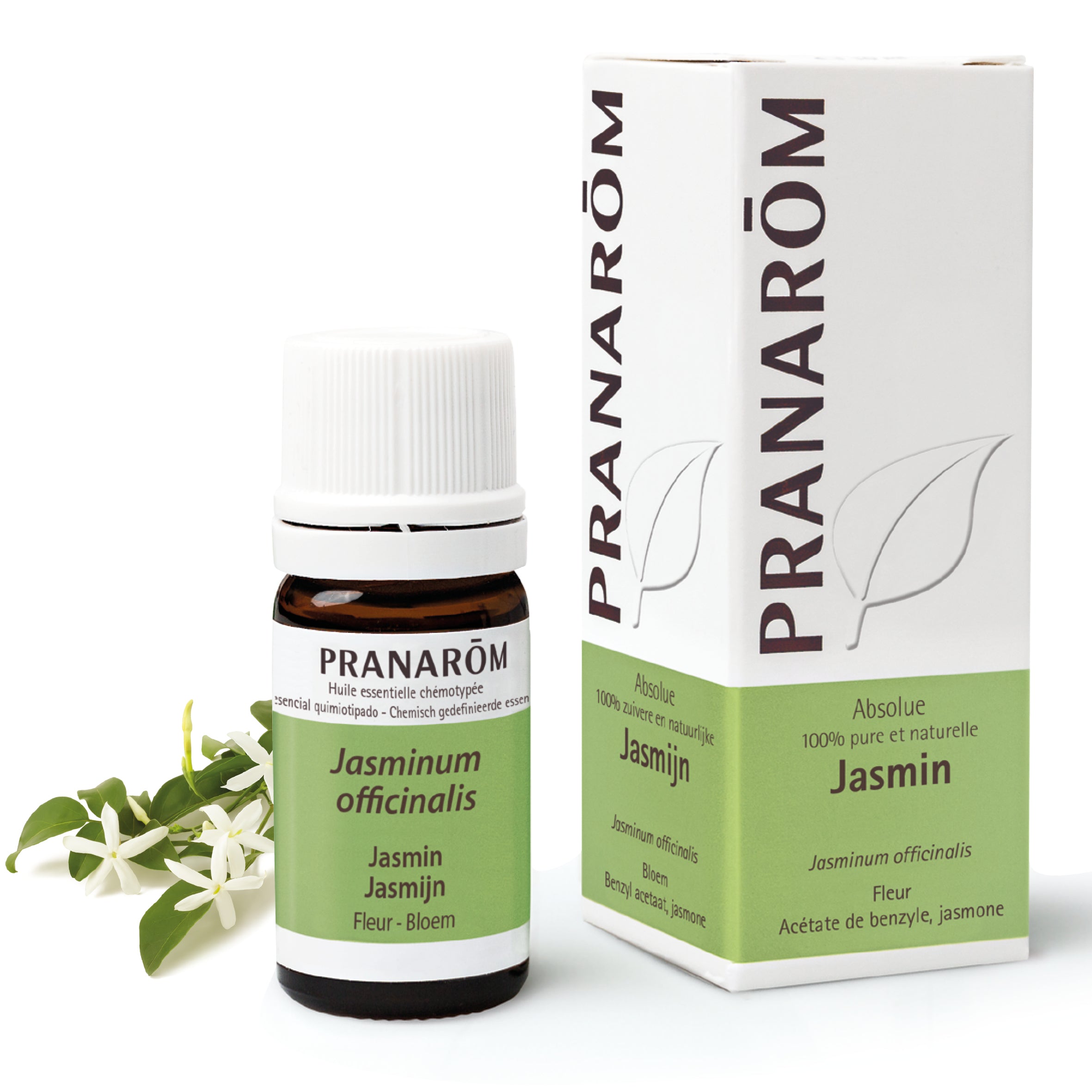 Huile essentielle absolue de jasmin, parfum naturel et bien-être émotionnel en aromathérapie. Pranarôm.