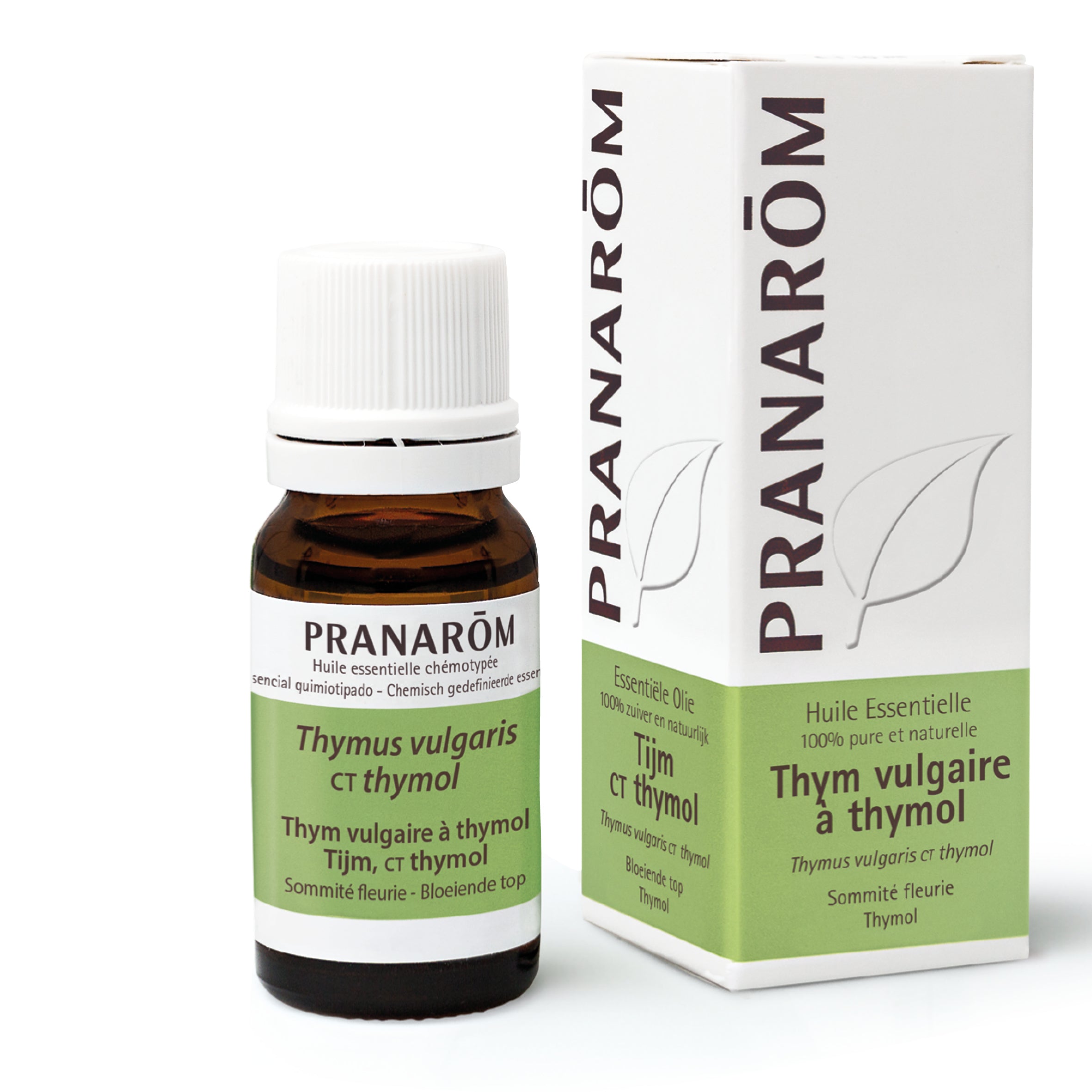 Flacon d'huile essentielle de thym vulgaire à thymol (thymus vulgaris ct thymol), 10ml, de Pranarôm.