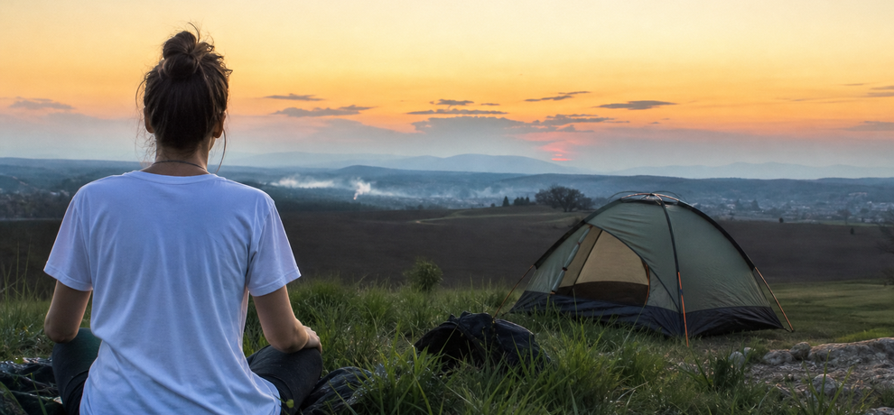 Personne en posture de relaxation face à un paysage apaisant, illustrant les conseils Pranarôm pour mieux gérer son stress au quotidien