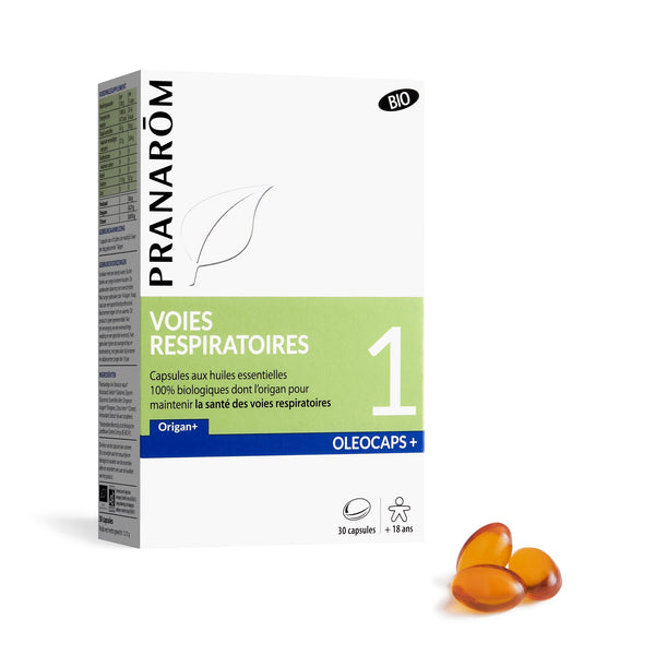 Oléocaps de Pranarôm, capsules aux huiles essentielles pour les voies respiratoires.