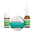 Produits Pranarôm pour le soutien de l'immunité et de la respiration : solution, spray nasal et gommes aux huiles essentielles.