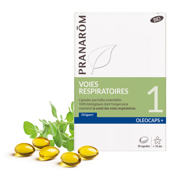 Boîte d’Oléocaps+ 1 Pranarôm, capsules pour les voies respiratoires.
