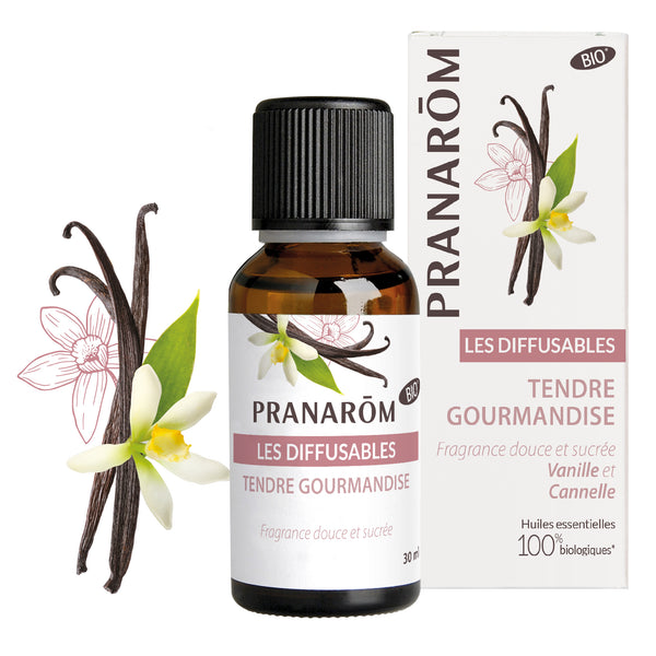 Spray diffusion Tendre Gourmandise bio 30ml Pranarôm, ambiance sucrée.