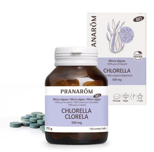 Poudre de chlorella bio Pranarôm 75g, micro-algue riche en nutriments.