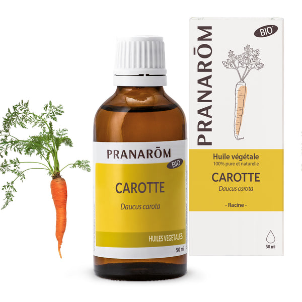 Huile végétale bio de carotte Pranarôm 50ml, pour un teint éclatant.