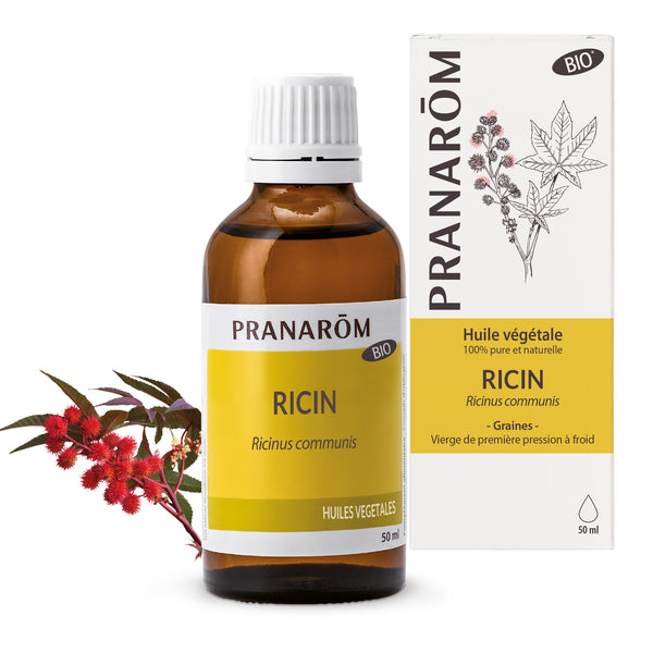 Huile végétale bio de ricin Pranarôm 50ml, idéale pour adoucir et protéger la peau.
