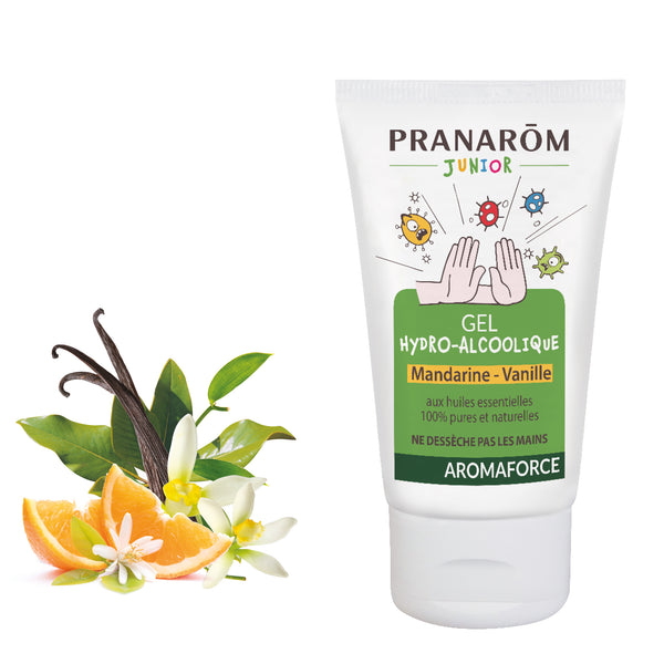 Gel hydro-alcoolique Aromaforce pour les enfants, à la mandarine et à la vanille de Pranarôm.